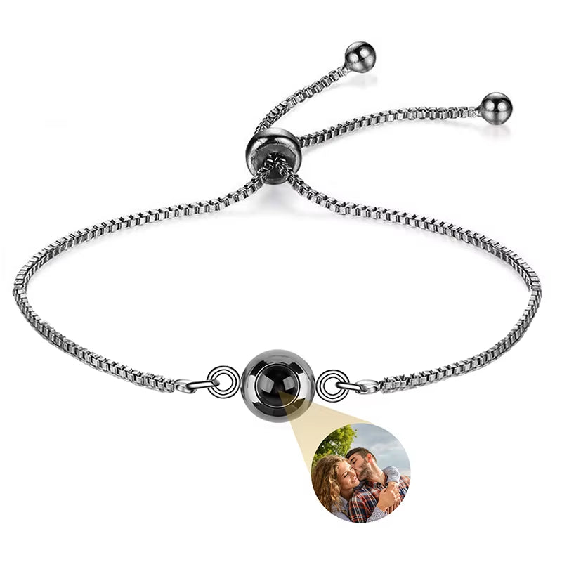Custom Photo Bracelet Stainless Steel Box Chain Projection Bracelets with Picture inside 100 Languages Projection Bracelet
