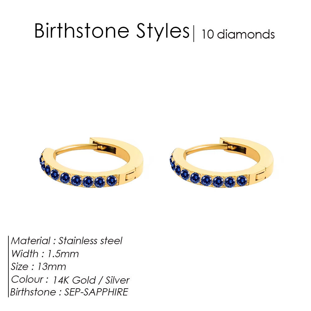 Emanco Stainless Steel Birthstone Earrings Minimalist Huggie Hoop Earrings for Women Tiny round Circle Unisex