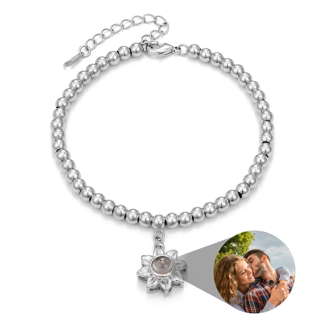 Custom Photo Bracelet Stainless Steel Box Chain Projection Bracelets with Picture inside 100 Languages Projection Bracelet