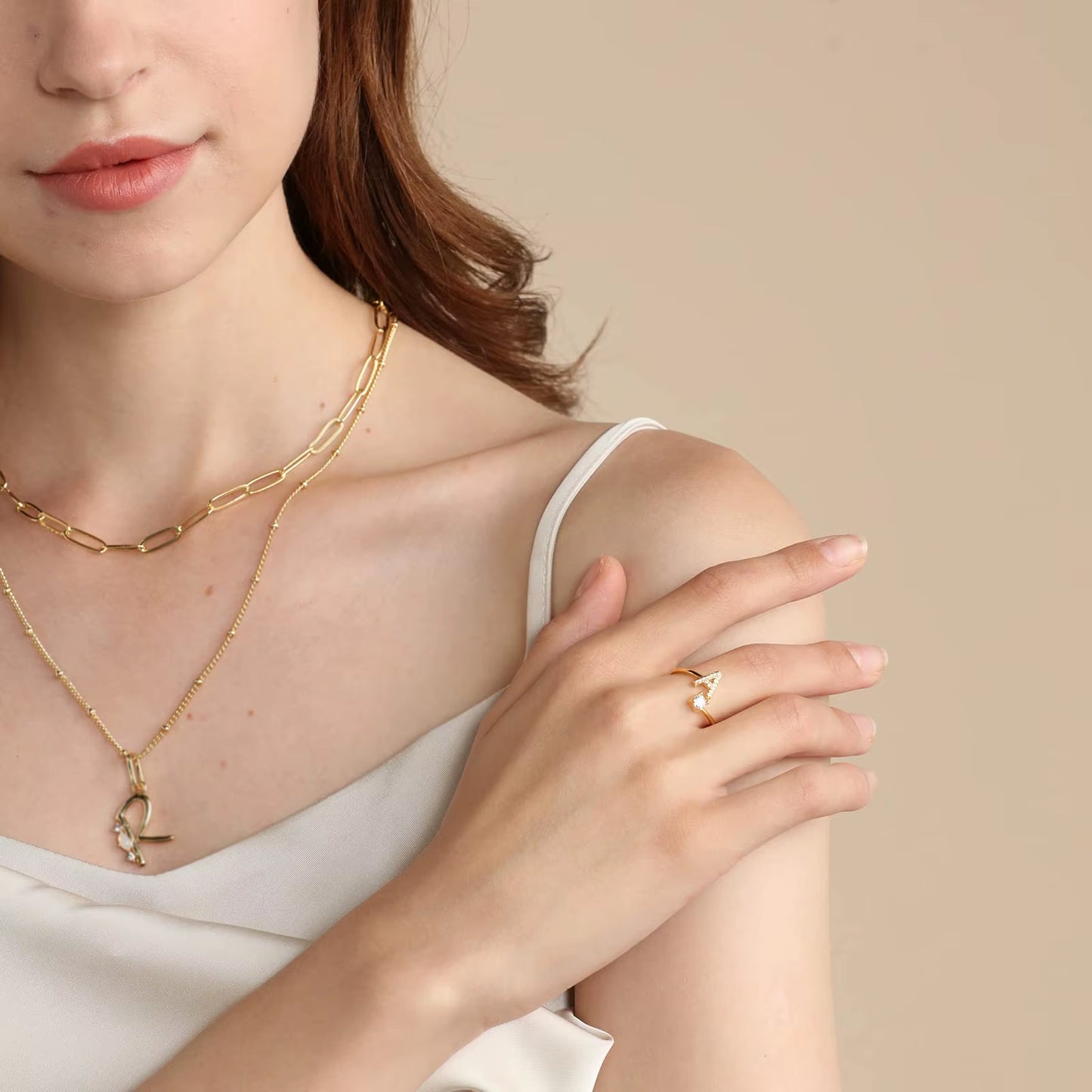 Initial Letter Ring for Women Girls Gold Stackable Alphabet Rings with Initial Adjustable Crystal Inlaid Initial Rings