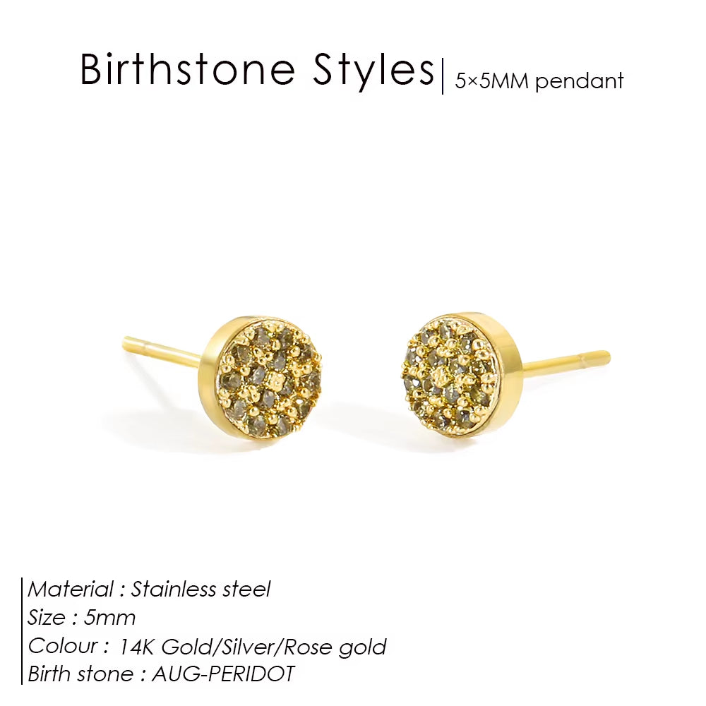 Emanco New Birthstone Pierced Earrings Zirconia Earrings Stainless Steel Jewelry Birthday Gift