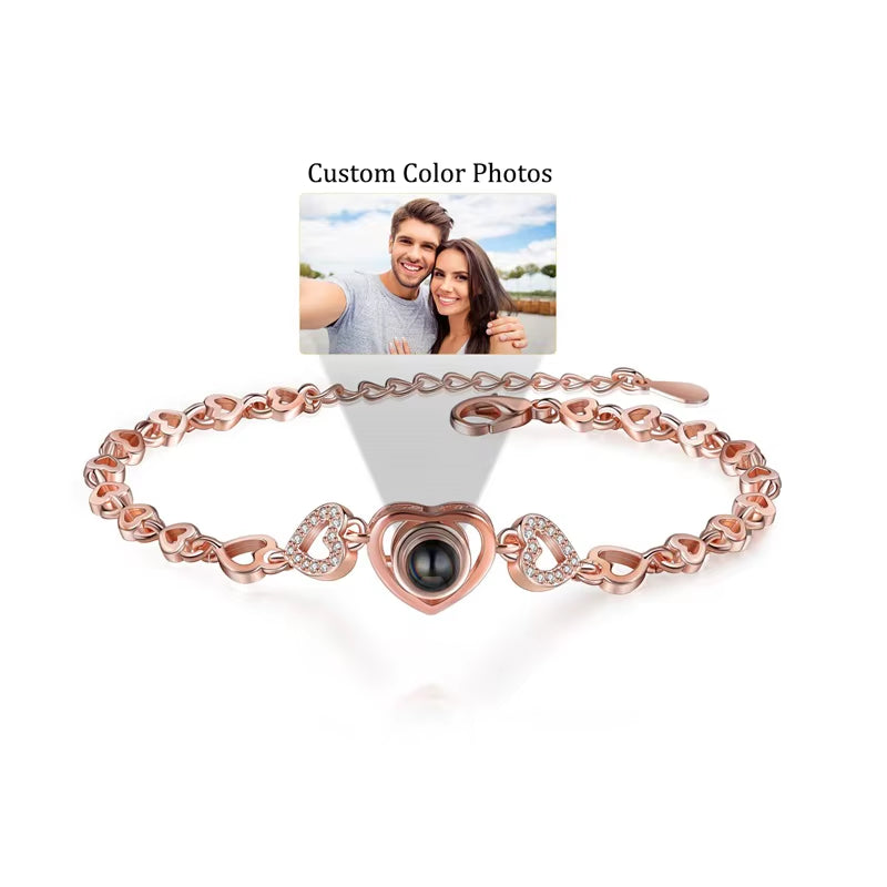 Custom Photo Bracelet Stainless Steel Box Chain Projection Bracelets with Picture inside 100 Languages Projection Bracelet