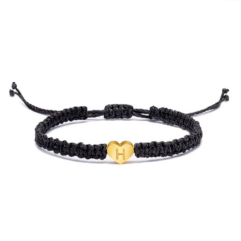 1PC 26 Letter Heart Bracelets for Women Men A-Z Initials Name Handmade Baided Rope Adjustable Bracelet Couple Friendship Jewelry
