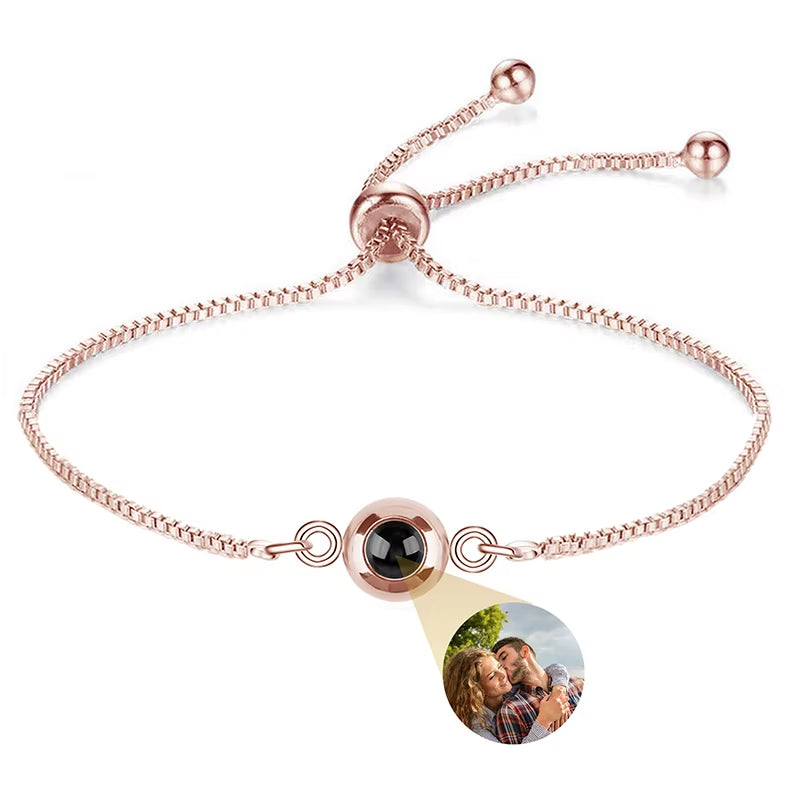 Custom Photo Bracelet Stainless Steel Box Chain Projection Bracelets with Picture inside 100 Languages Projection Bracelet