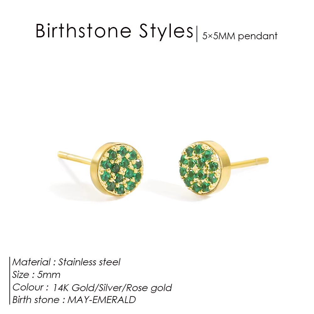 Emanco New Birthstone Pierced Earrings Zirconia Earrings Stainless Steel Jewelry Birthday Gift