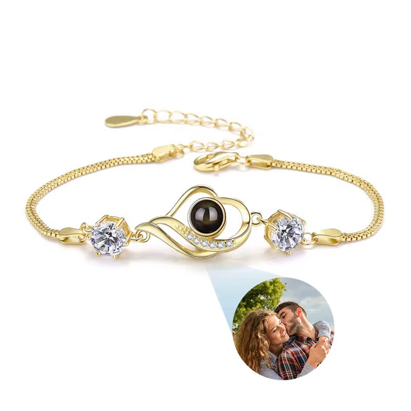 Custom Photo Bracelet Stainless Steel Box Chain Projection Bracelets with Picture inside 100 Languages Projection Bracelet