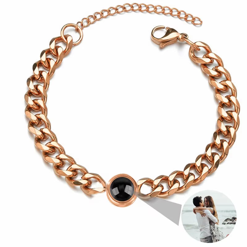 Custom Photo Bracelet Stainless Steel Box Chain Projection Bracelets with Picture inside 100 Languages Projection Bracelet