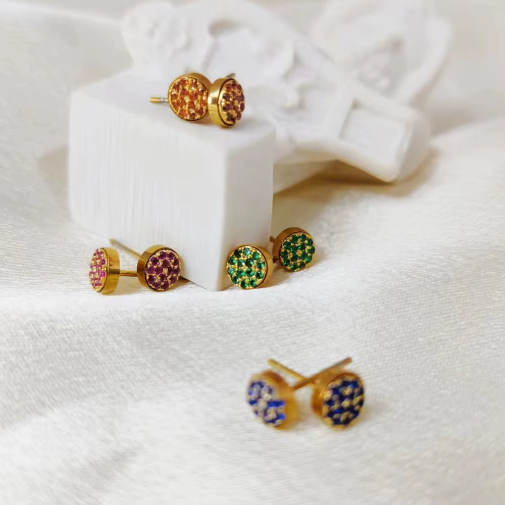 Emanco New Birthstone Pierced Earrings Zirconia Earrings Stainless Steel Jewelry Birthday Gift
