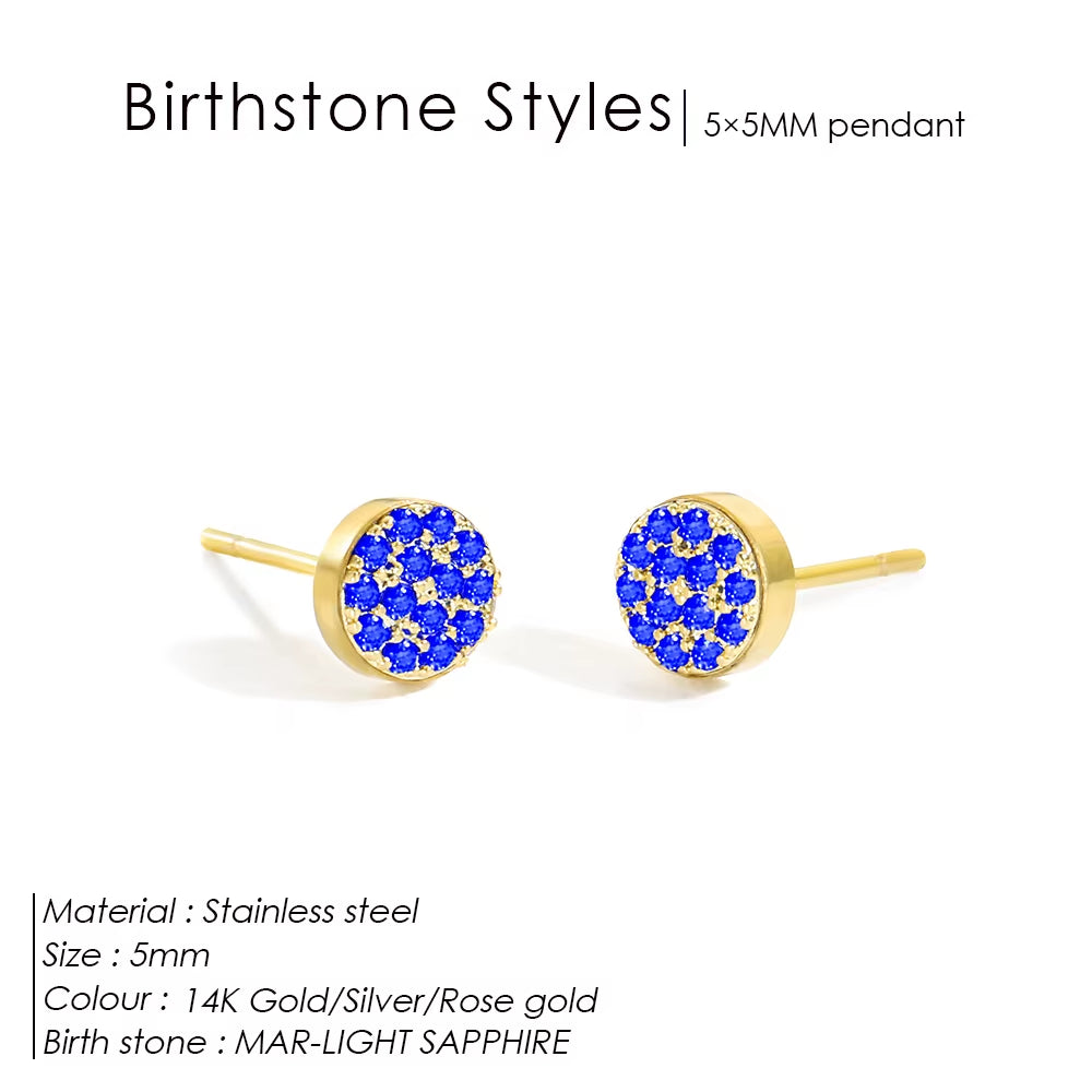 Emanco New Birthstone Pierced Earrings Zirconia Earrings Stainless Steel Jewelry Birthday Gift