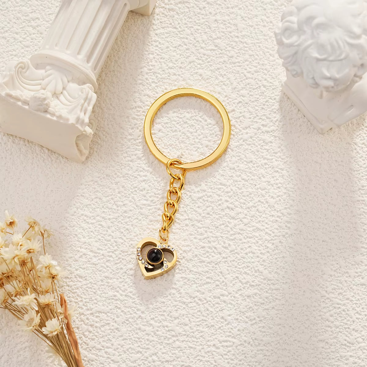 Custom Projection Keychain Stainless Steel Heart-Shaped Projection Keychain with Diamond Valentine'S Day Commemorative Gift