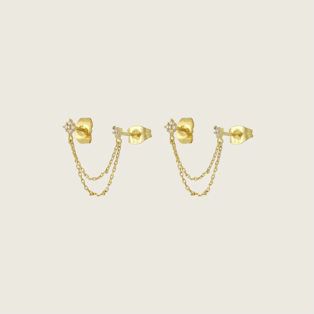 Initial Chain Stud Earrings for Women Piercing Zirconia Gold-Plated Small Stud Earring Women Vacation Jewelry Accessories