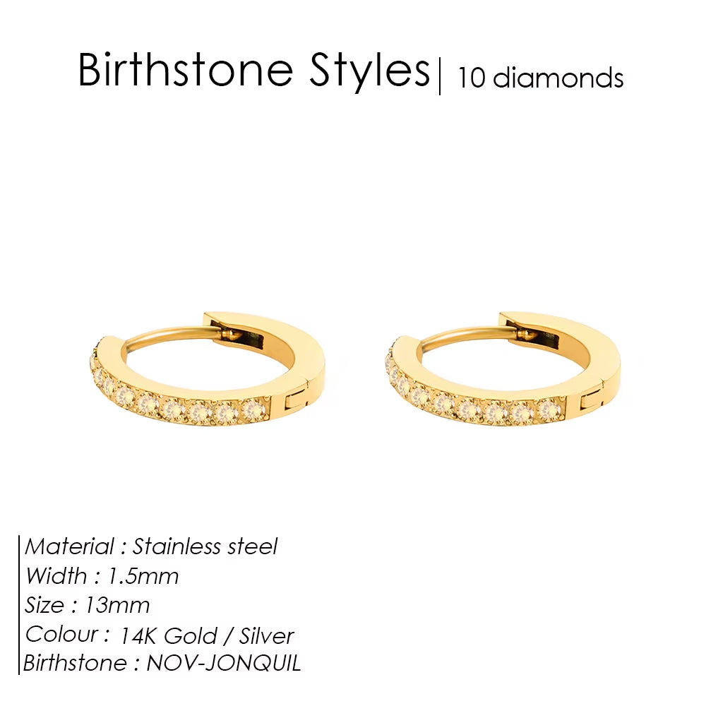 Emanco Stainless Steel Birthstone Earrings Minimalist Huggie Hoop Earrings for Women Tiny round Circle Unisex