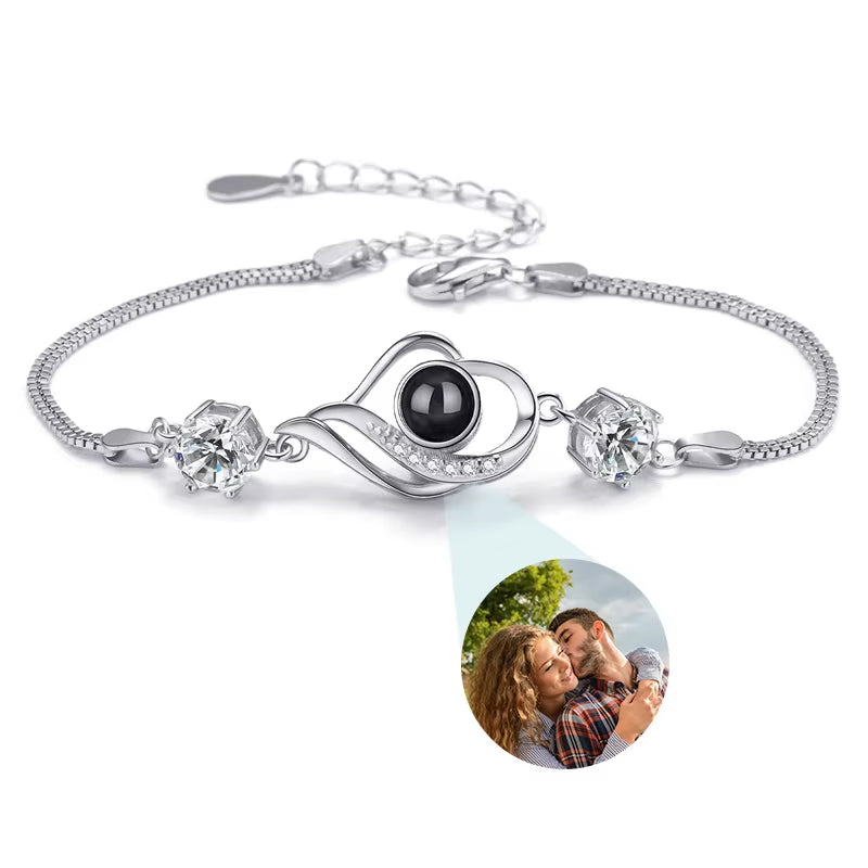 Custom Photo Bracelet Stainless Steel Box Chain Projection Bracelets with Picture inside 100 Languages Projection Bracelet
