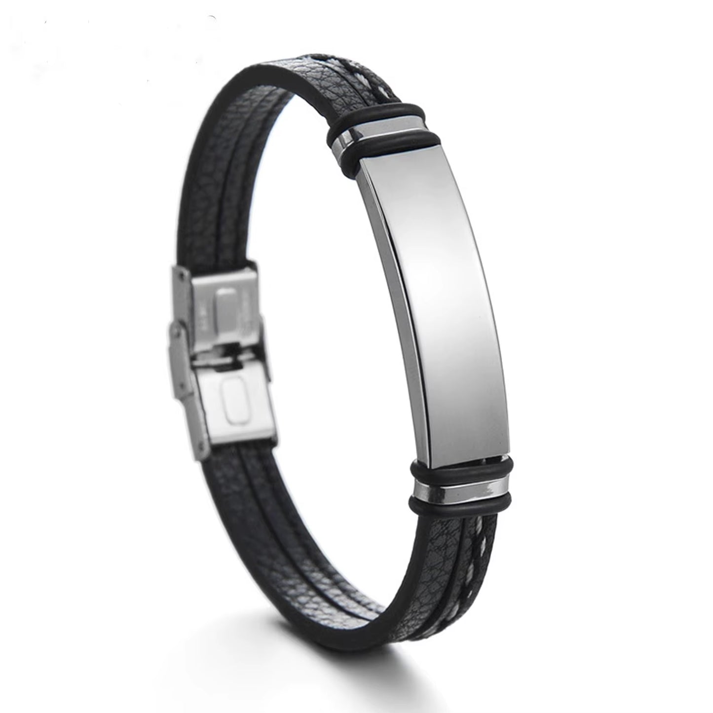 Father'S Day Gift Custom Name Bracelet Stainless Steel Leather Cord Dad Custom Bracelet Free Engraved Name Men'S Jewelry