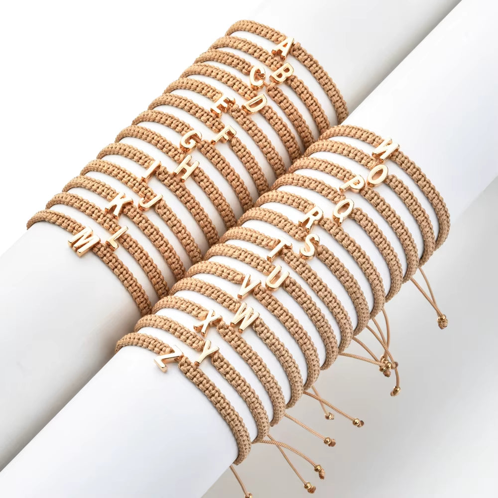Handmade Brown Thread String Rope 26 Letter Bracelet for Women Men Gold/Silver Color Initials Name Bracelets Paired Couple Gifts