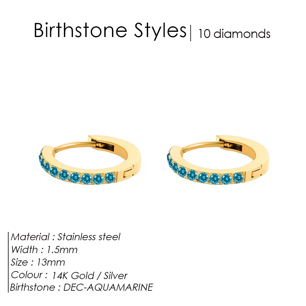 Emanco Stainless Steel Birthstone Earrings Minimalist Huggie Hoop Earrings for Women Tiny round Circle Unisex