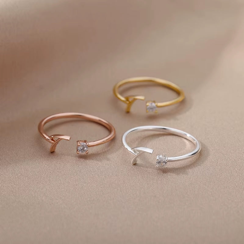 Cute Silver Color A-Z 26 Letters Initial Name Rings for Women Adjustable Finger Alphabets Finger Ring Wedding Jewelry Gift