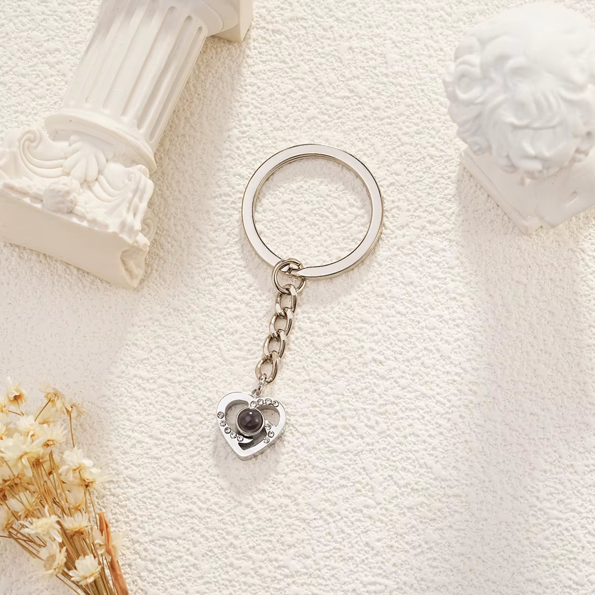Custom Projection Keychain Stainless Steel Heart-Shaped Projection Keychain with Diamond Valentine'S Day Commemorative Gift