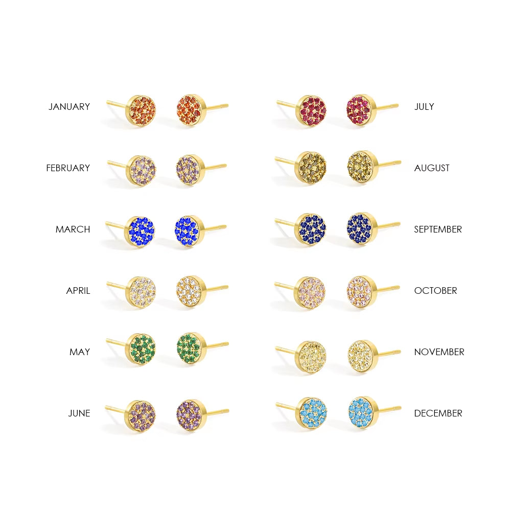 Emanco New Birthstone Pierced Earrings Zirconia Earrings Stainless Steel Jewelry Birthday Gift