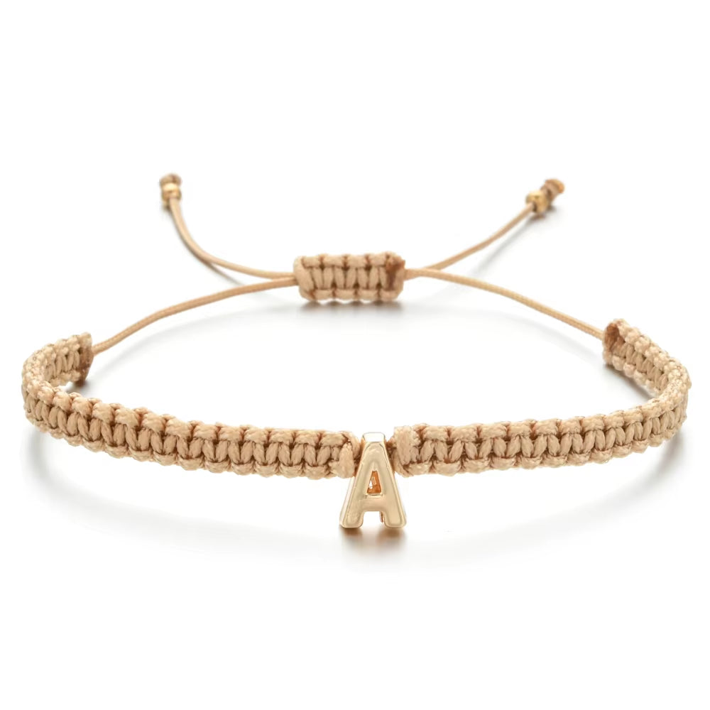 Handmade Brown Thread String Rope 26 Letter Bracelet for Women Men Gold/Silver Color Initials Name Bracelets Paired Couple Gifts