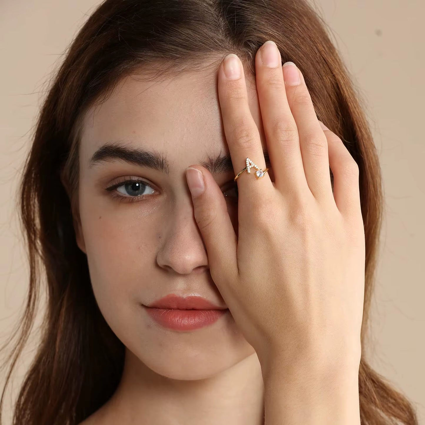 Initial Letter Ring for Women Girls Gold Stackable Alphabet Rings with Initial Adjustable Crystal Inlaid Initial Rings