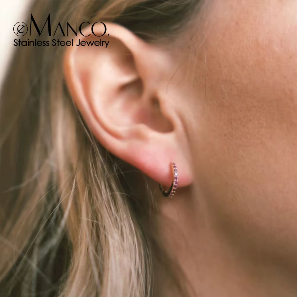 Emanco Stainless Steel Birthstone Earrings Minimalist Huggie Hoop Earrings for Women Tiny round Circle Unisex