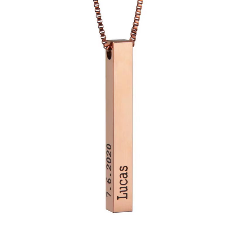 Customized Personality Engrave 4 Sides Name Date Stainless Steel Bar Necklace Pendant Men Women Monther'S Valentines Day Gift