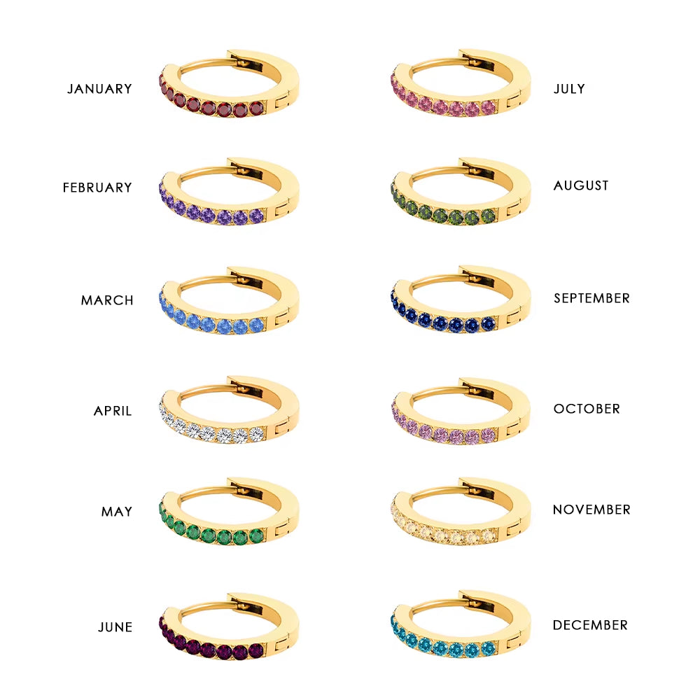 Emanco Stainless Steel Birthstone Earrings Minimalist Huggie Hoop Earrings for Women Tiny round Circle Unisex