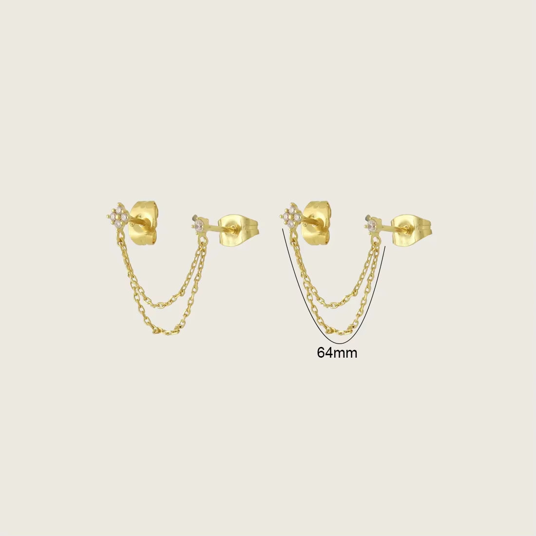 Initial Chain Stud Earrings for Women Piercing Zirconia Gold-Plated Small Stud Earring Women Vacation Jewelry Accessories