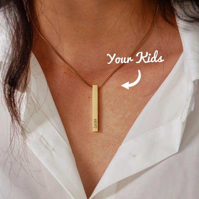 Customized Personality Engrave 4 Sides Name Date Stainless Steel Bar Necklace Pendant Men Women Monther'S Valentines Day Gift