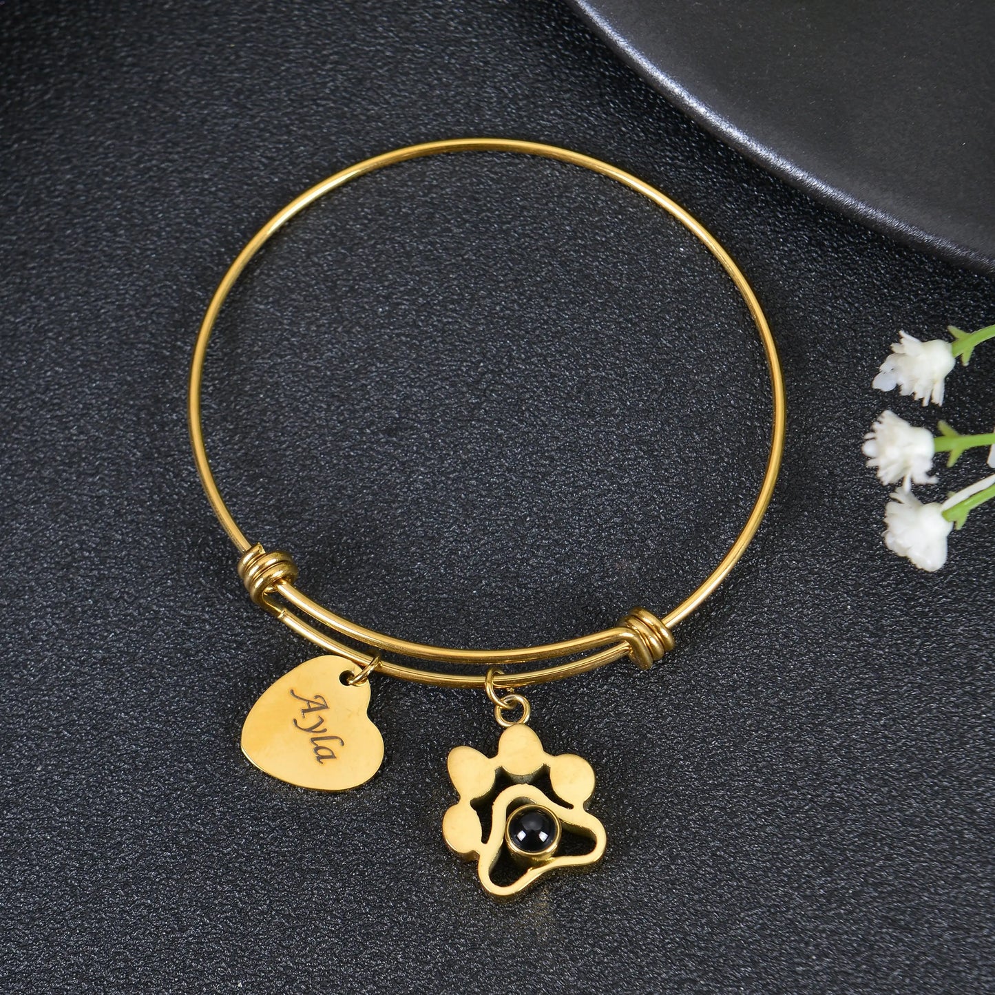 Projection Photo Bracelet with Birthstone Circle Pendant Custom Souvenirs Family Bracelet Memorial Jewelry Gift for Couples