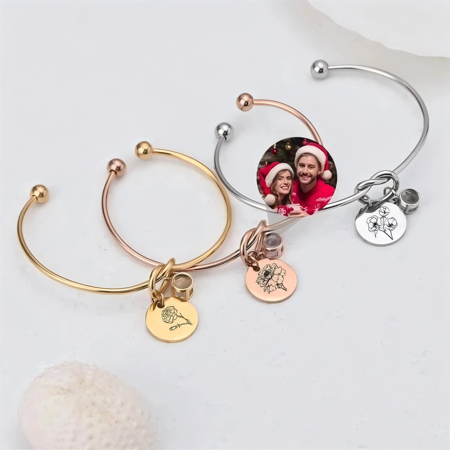 Projection Photo Bracelet with Birthstone Circle Pendant Custom Souvenirs Family Bracelet Memorial Jewelry Gift for Couples