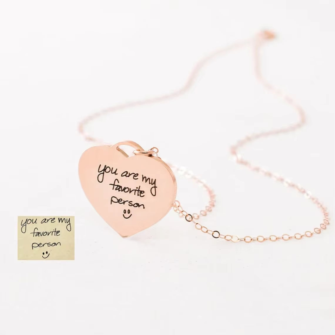 Custom Actual Handwriting Heart Pendant Necklace Personalization Included Text Engraved Jewelry Mothers Day Gift for Her