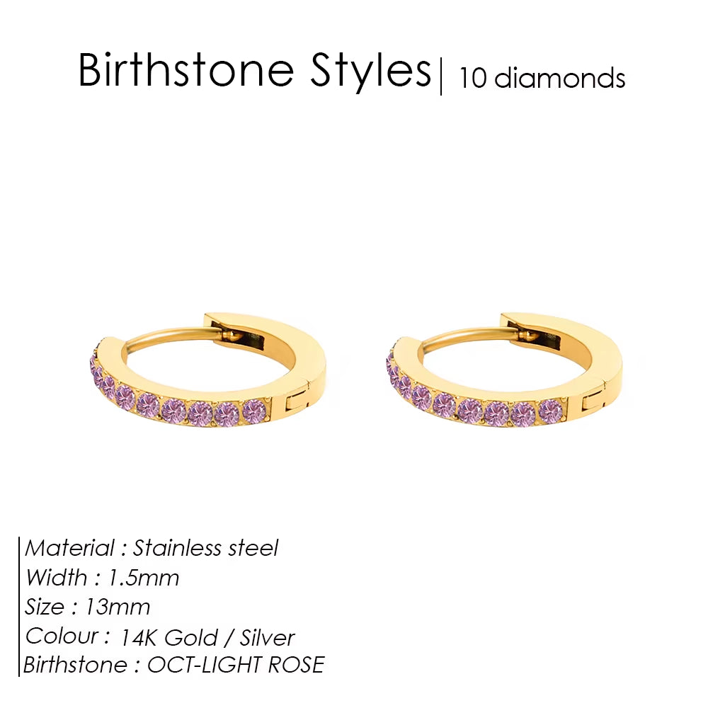Emanco Stainless Steel Birthstone Earrings Minimalist Huggie Hoop Earrings for Women Tiny round Circle Unisex