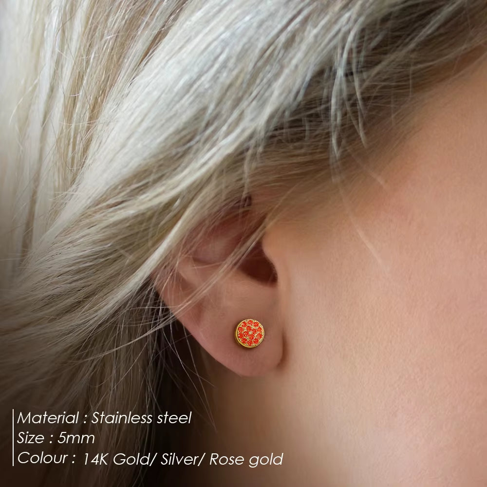 Emanco New Birthstone Pierced Earrings Zirconia Earrings Stainless Steel Jewelry Birthday Gift
