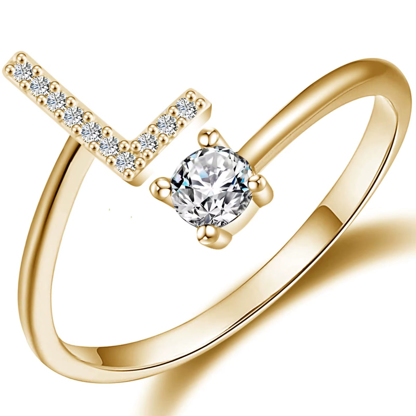 Initial Letter Ring for Women Girls Gold Stackable Alphabet Rings with Initial Adjustable Crystal Inlaid Initial Rings
