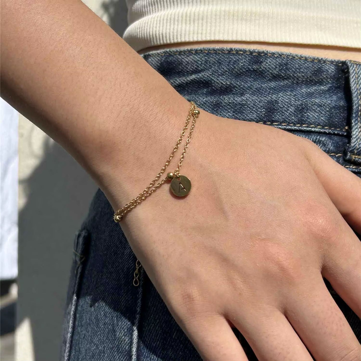 Minimalist Design Stainless Steel Disc Coin Letter Initial Bracelets for Women Multilayer Chain Alphabet Charm Bracelet Jewelry