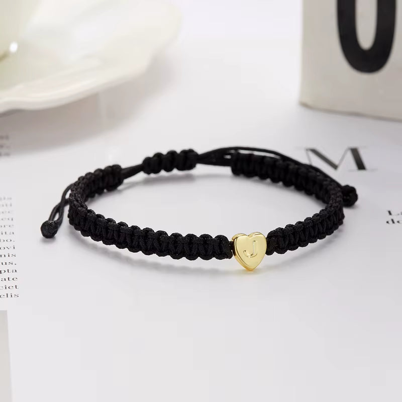 1PC 26 Letter Heart Bracelets for Women Men A-Z Initials Name Handmade Baided Rope Adjustable Bracelet Couple Friendship Jewelry