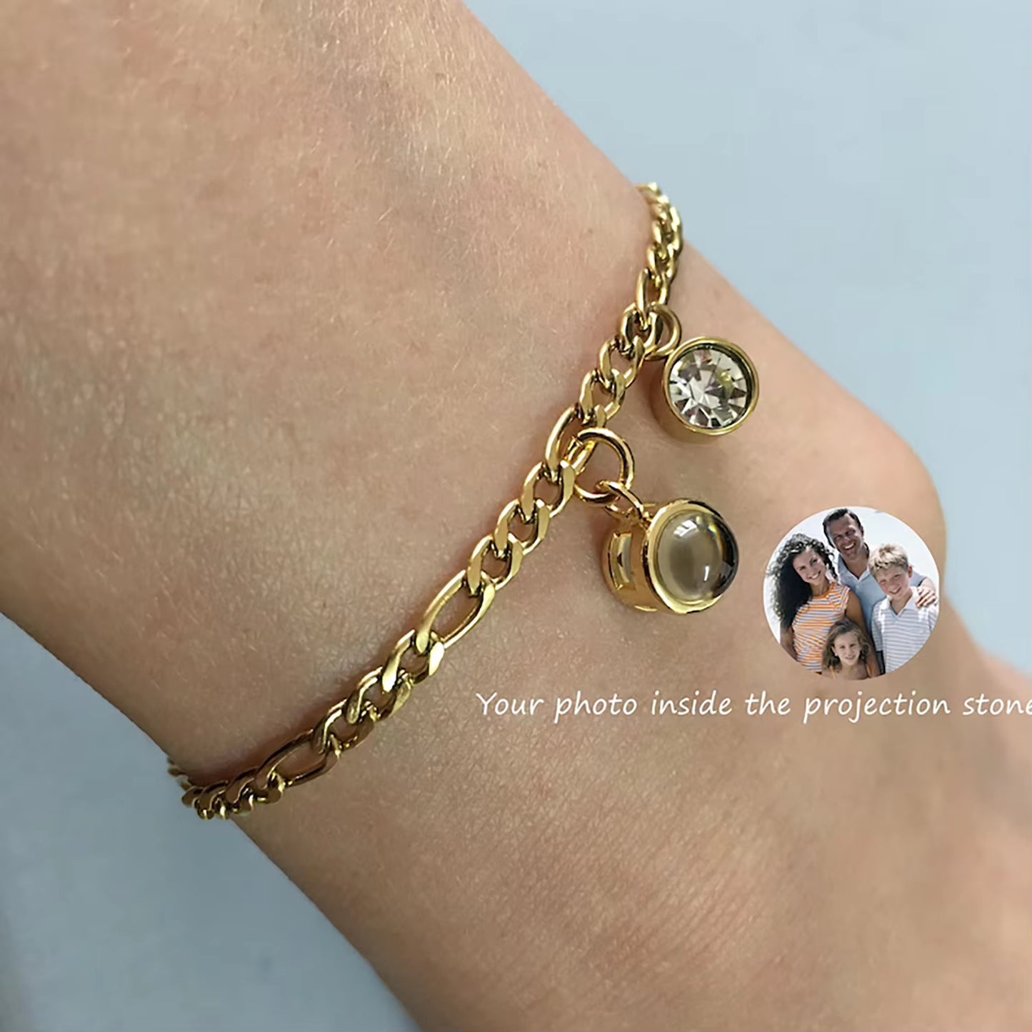 Projection Photo Bracelet with Birthstone Circle Pendant Custom Souvenirs Family Bracelet Memorial Jewelry Gift for Couples