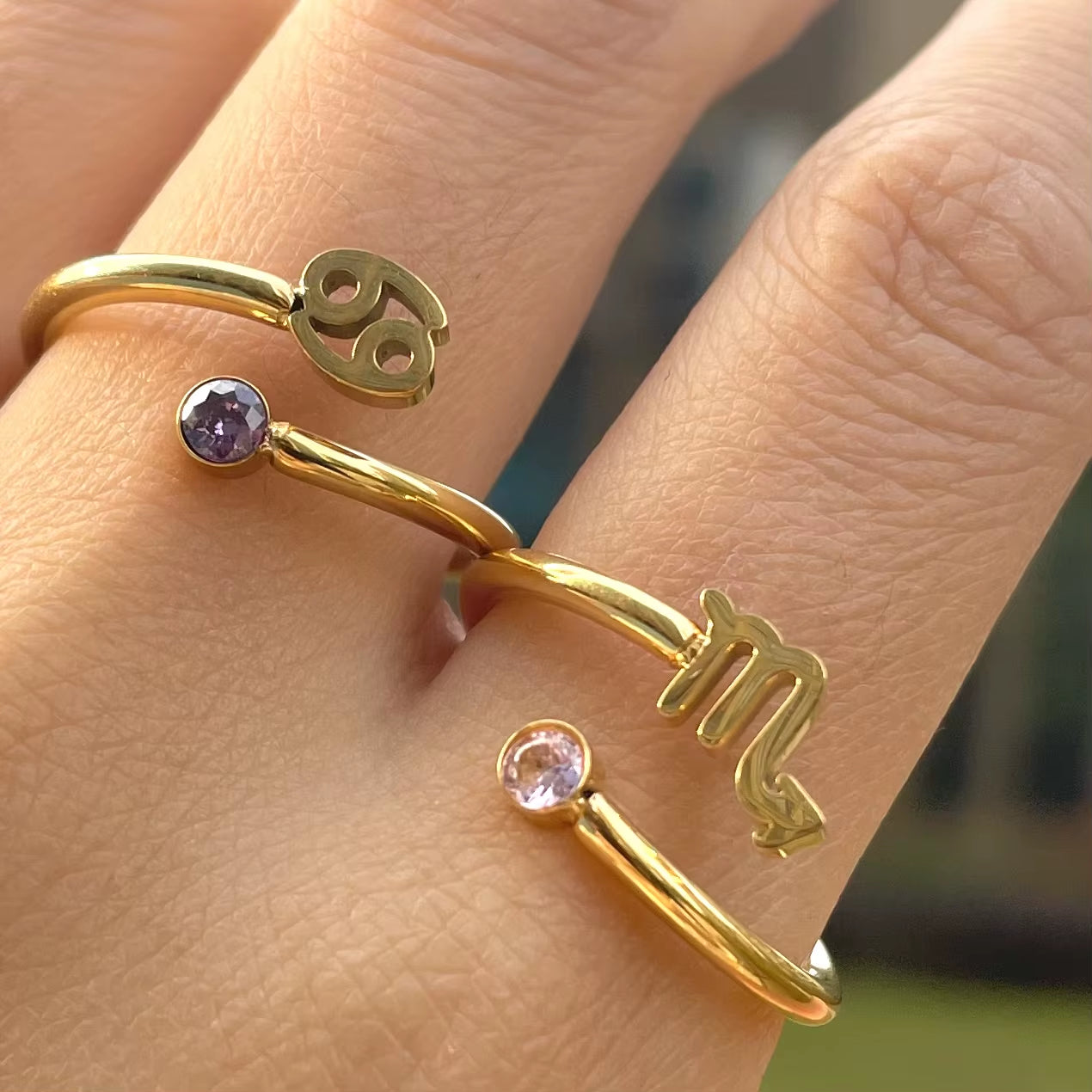 Zodiac Birthstone Rings for Women 12 Constellations Ring Gold Plated Adjustable Ring Stainless Steel Jewelry Birthday Gifts