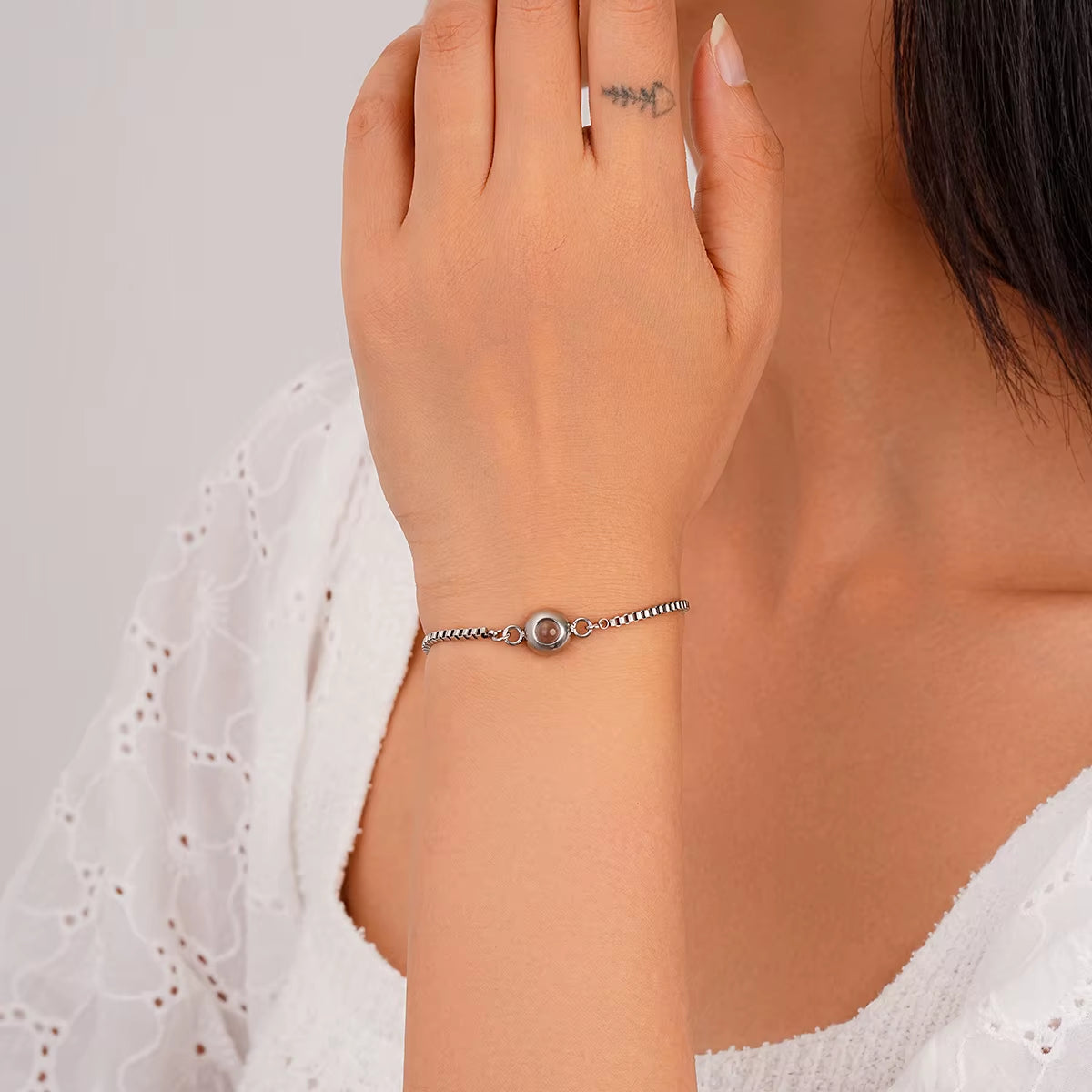 Custom Photo Bracelet Stainless Steel Box Chain Projection Bracelets with Picture inside 100 Languages Projection Bracelet