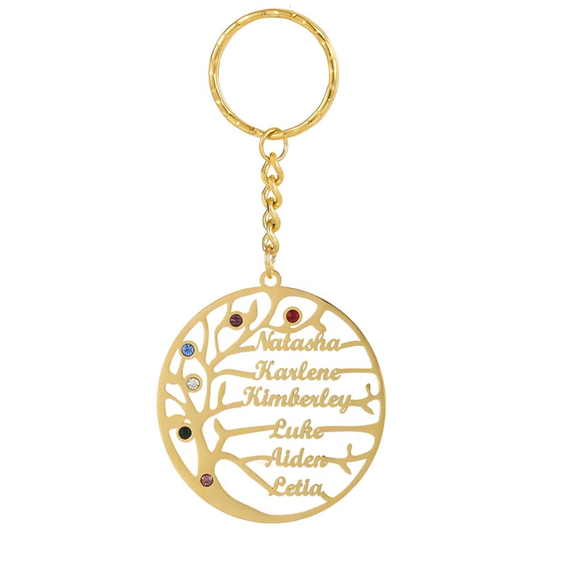 Customized Tree of Life 1-6 Names Keychain Birthday Stone Family Names Key Chain Stainless Steel Keyring Friends Jewelry Gifts