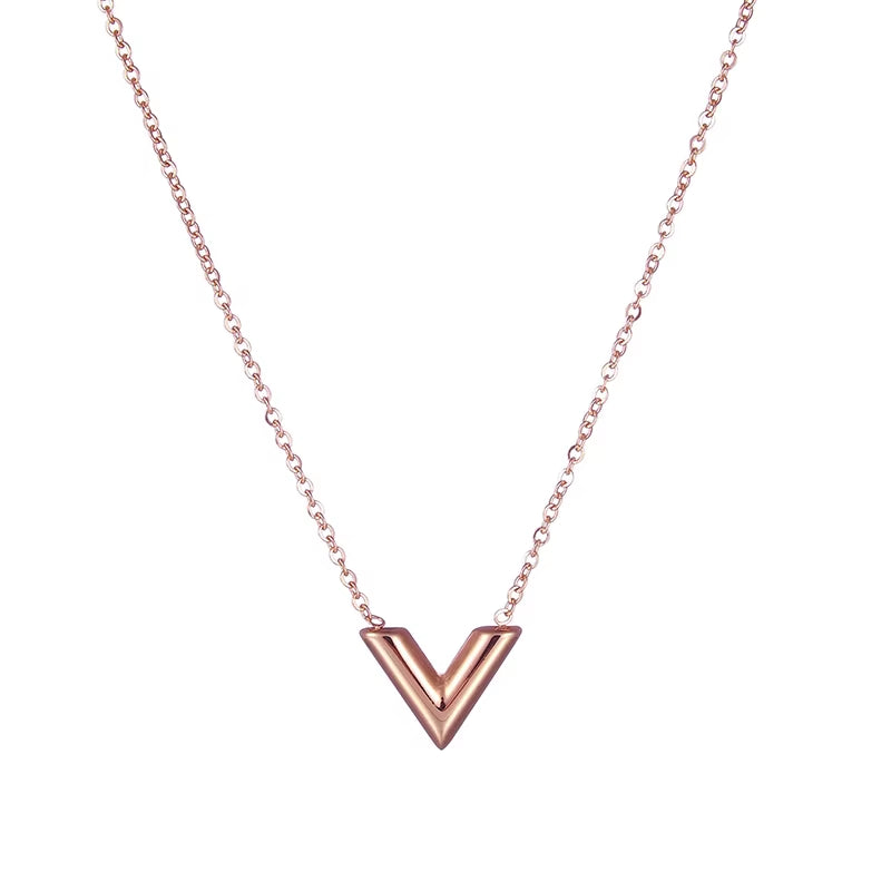 Diamon 2020 New Stainless Steel Simple V Necklace for Women Letter Pendant Necklace Ketting Friendship Gifts Female Jewelry