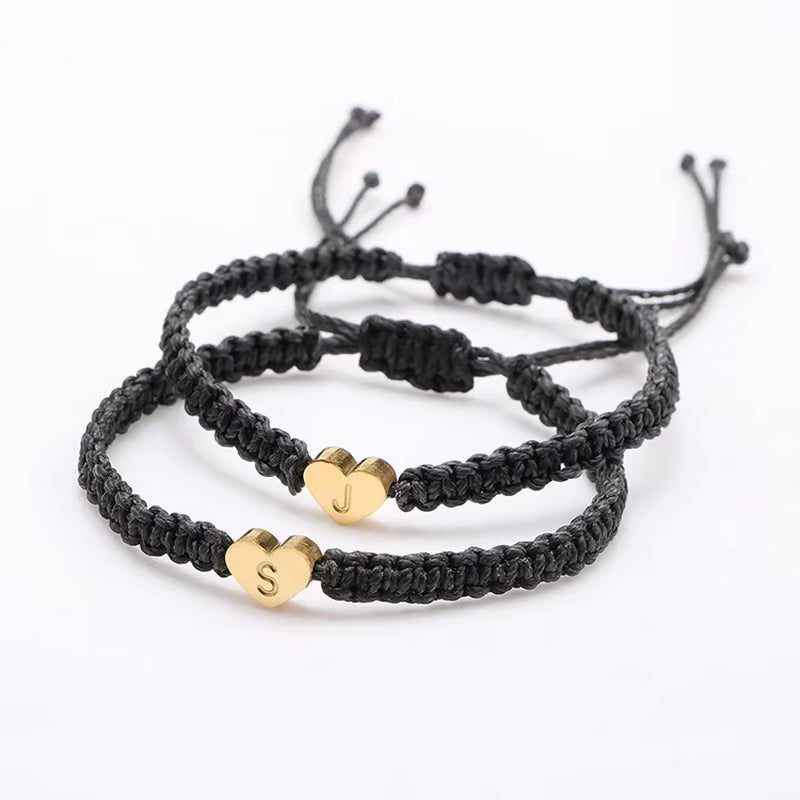 1PC 26 Letter Heart Bracelets for Women Men A-Z Initials Name Handmade Baided Rope Adjustable Bracelet Couple Friendship Jewelry