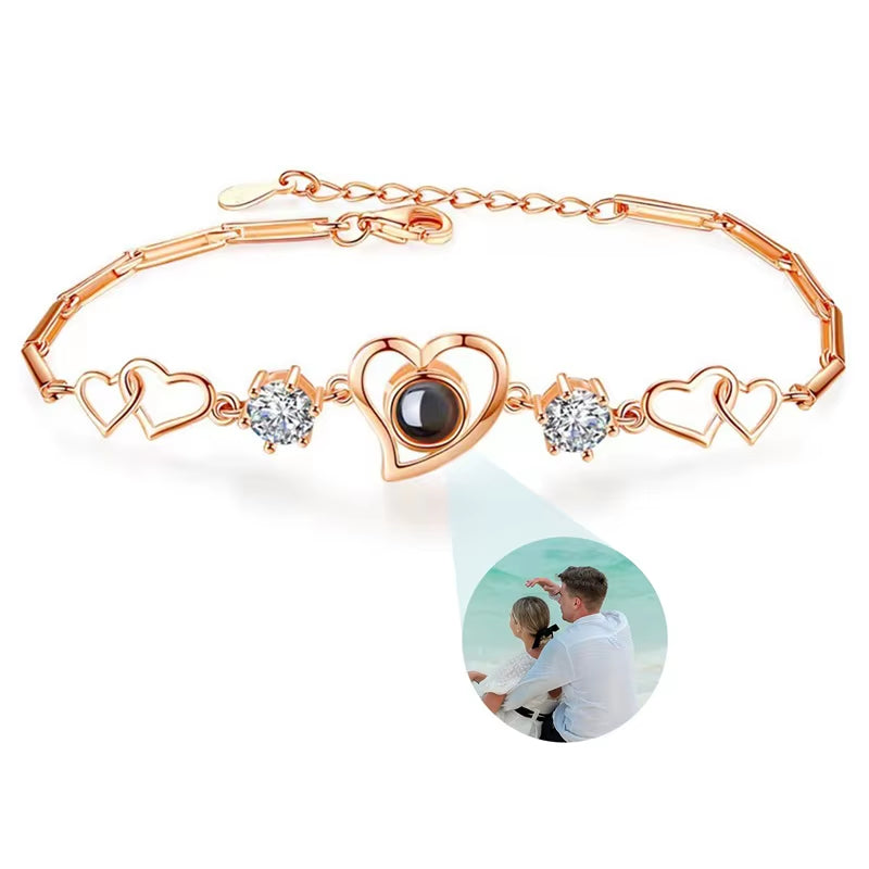 Custom Photo Bracelet Stainless Steel Box Chain Projection Bracelets with Picture inside 100 Languages Projection Bracelet