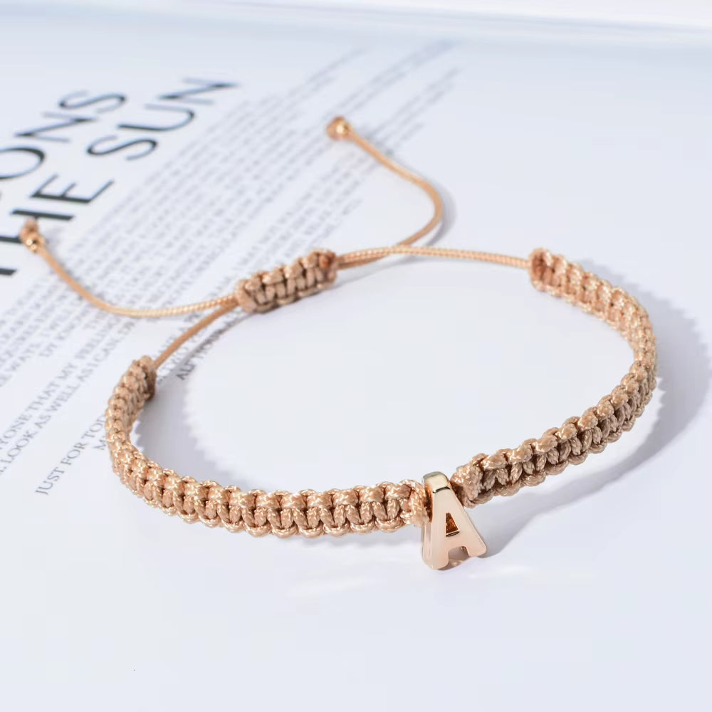 Handmade Brown Thread String Rope 26 Letter Bracelet for Women Men Gold/Silver Color Initials Name Bracelets Paired Couple Gifts