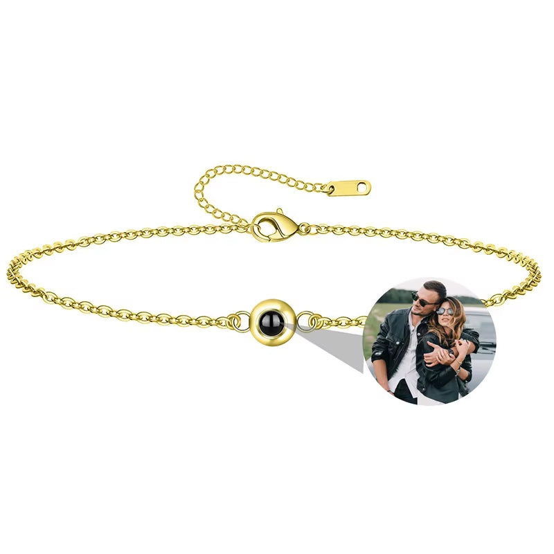 Custom Photo Bracelet Stainless Steel Box Chain Projection Bracelets with Picture inside 100 Languages Projection Bracelet