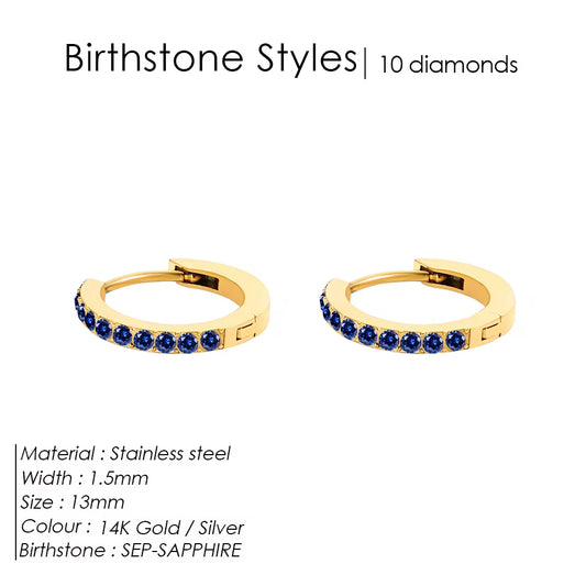 Emanco Stainless Steel Birthstone Earrings Minimalist Huggie Hoop Earrings for Women Tiny round Circle Unisex