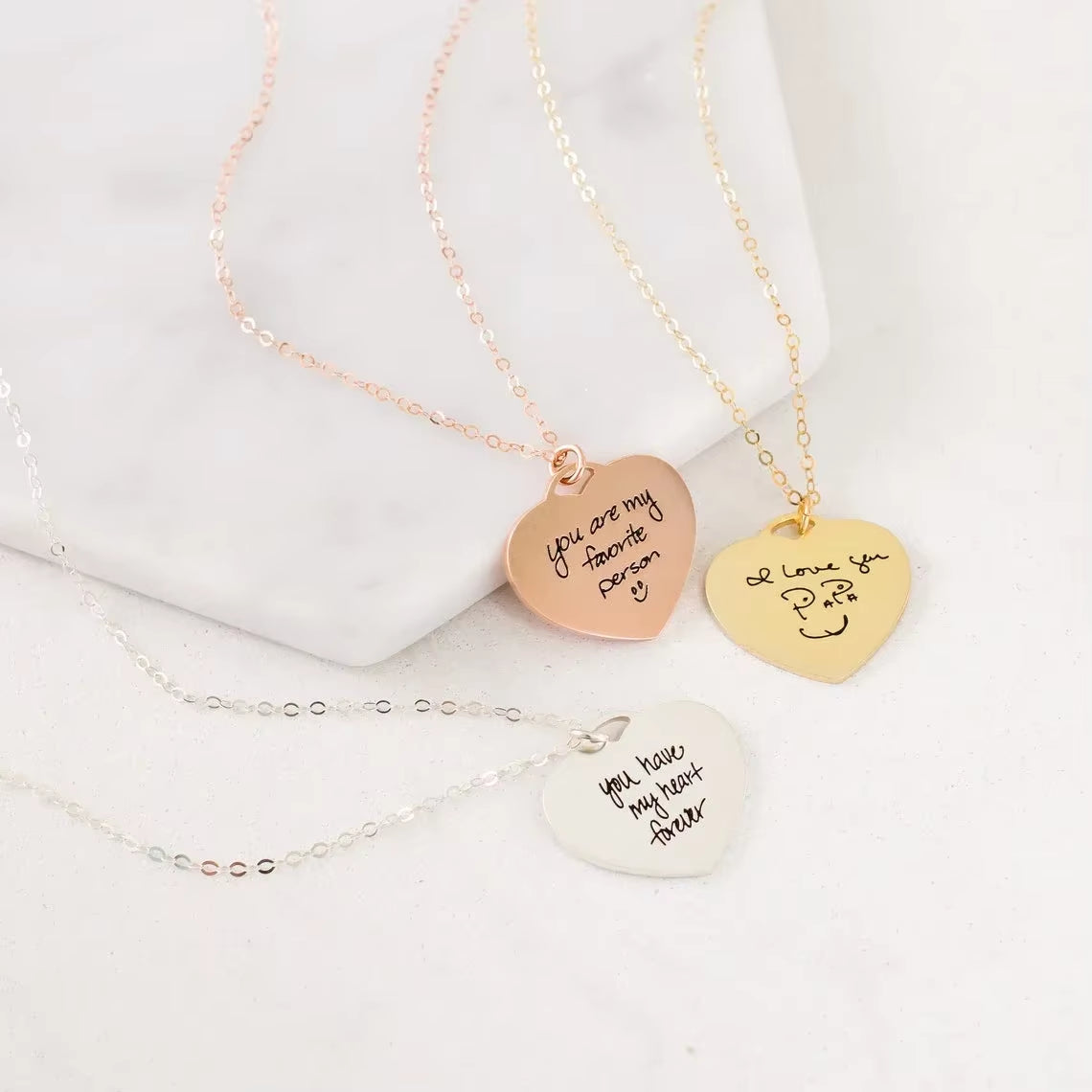 Custom Actual Handwriting Heart Pendant Necklace Personalization Included Text Engraved Jewelry Mothers Day Gift for Her