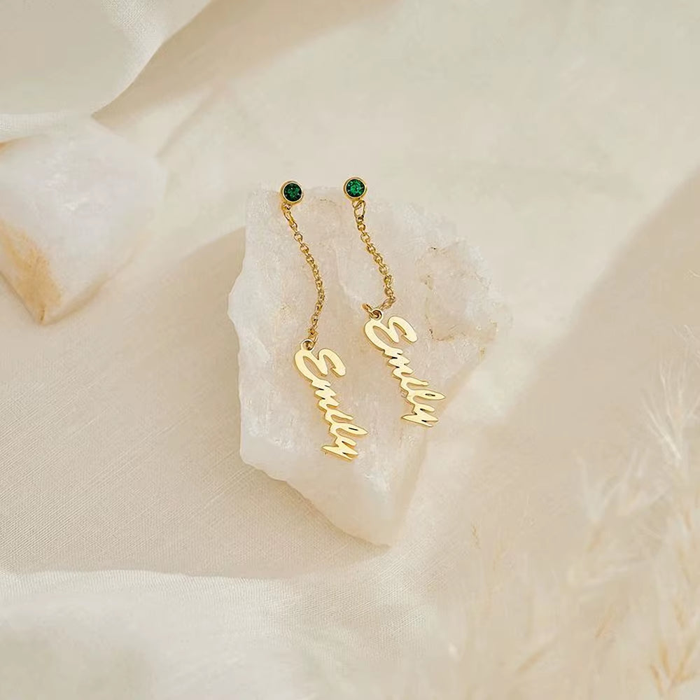 Stainless Steel Name Custom Earrings for Women Birthstone Custom Pendant Alphabet Earrings Ladies Jewelry Dropshipping